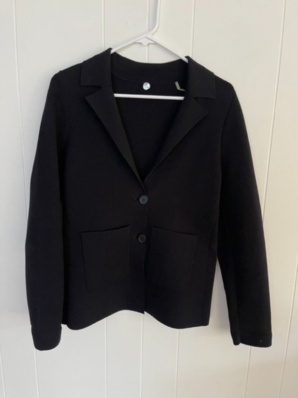 Margaret O'Leary Black Knit Cotton Blazer Cardigan Jacket Preppy Workwear Sz S